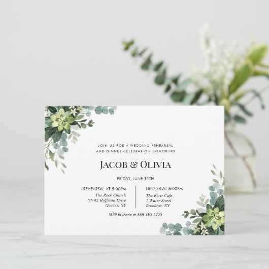 Eukalyptus Wedding Probe Dinner einladen Einladung (Stehend Vorderseite)