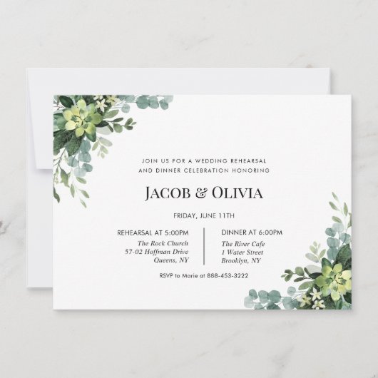 Eukalyptus Wedding Probe Dinner einladen Einladung (Vorderseite)