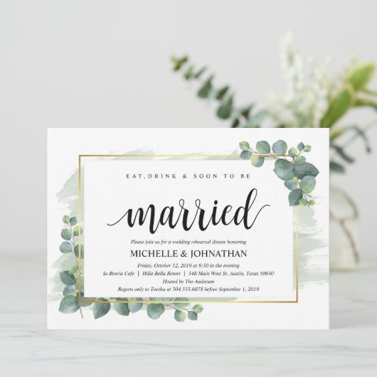Eukalyptus Wedding Probe Dinner Einladung (Stehend Vorderseite)