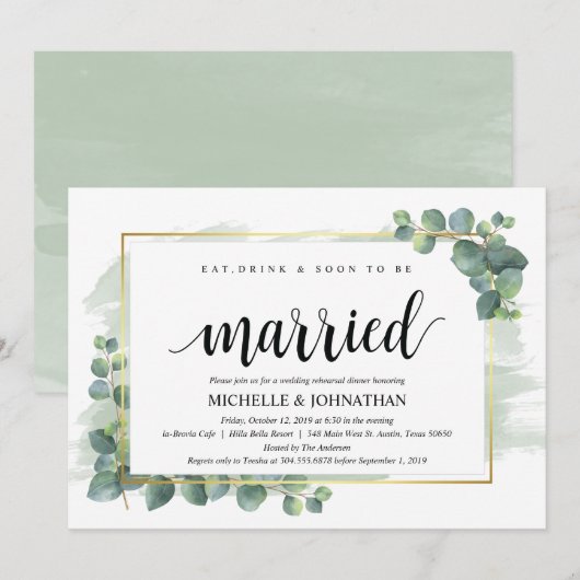 Eukalyptus Wedding Probe Dinner Einladung (Vorne/Hinten)