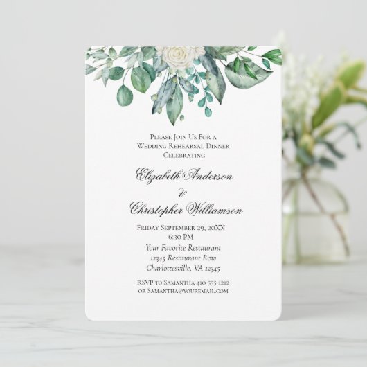 Eukalyptus Wedding Probe Dinner Einladung (Stehend Vorderseite)