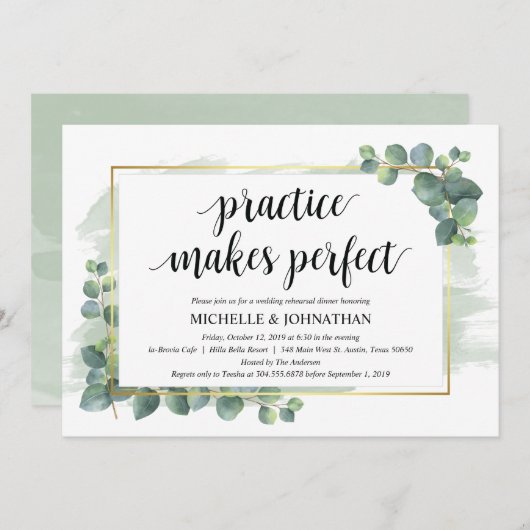 Eukalyptus Wedding Probe Dinner Einladung (Vorne/Hinten)