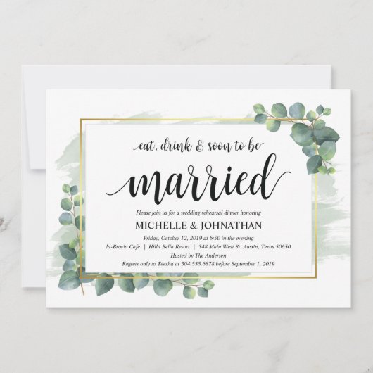 Eukalyptus Wedding Probe Dinner Einladung (Vorderseite)