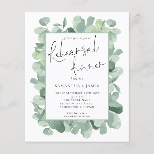 Eukalyptus Wedding Probe Dinner Einladung (Vorderseite)