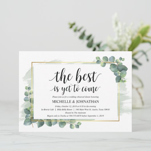 Eukalyptus Wedding Probe Dinner Einladung (Stehend Vorderseite)