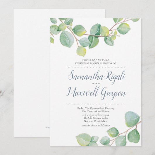 Eukalyptus Wedding Probe Dinner Einladung (Vorne/Hinten)