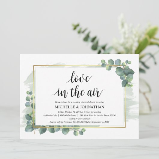 Eukalyptus Wedding Probe Dinner Einladung (Stehend Vorderseite)