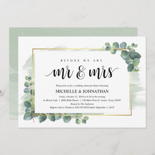 Eukalyptus Wedding Probe Dinner Einladung (Vorne/Hinten)