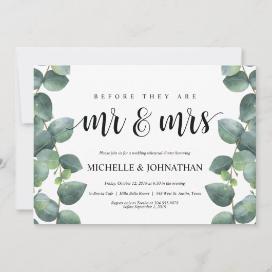 Eukalyptus Wedding Probe Dinner Einladung (Vorderseite)