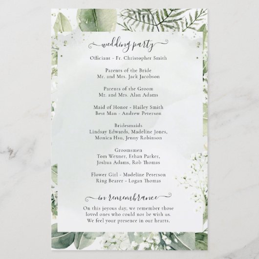 Eukalyptus Wedding Program Dusty Blue Greenery (Rückseite)