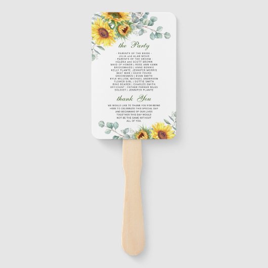 Eukalyptus Wedding Program für elegante Sonnenblum Fächer (Rückseite)