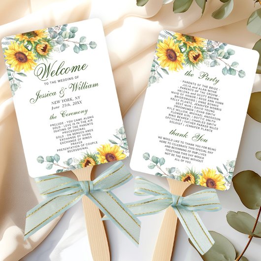 Eukalyptus Wedding Program für elegante Sonnenblum Fächer