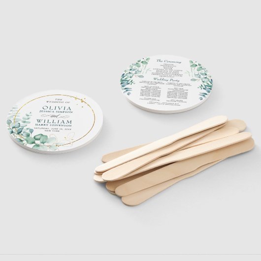 Eukalyptus Wedding Program für Elegantes Watercolo Fächer (Non-assembled)