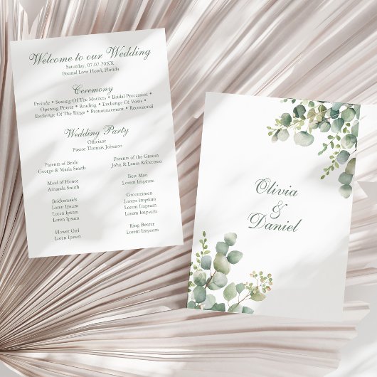 Eukalyptus Wedding Program für moderne Grünpflanze Programm