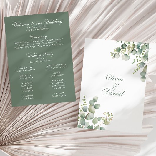 Eukalyptus Wedding Program für moderne Grünpflanze Programm