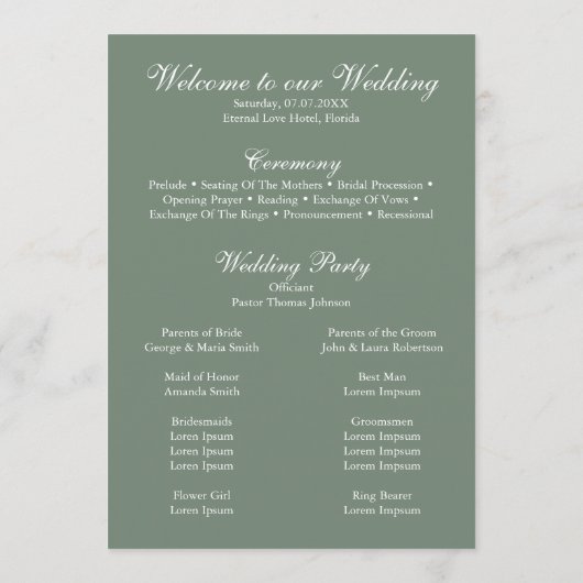 Eukalyptus Wedding Program für moderne Grünpflanze Programm (Rückseite)