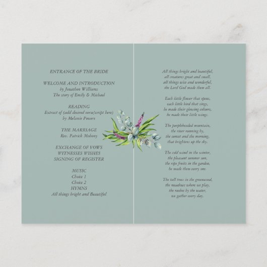 Eukalyptus Wedding Program Greenery Blätter (Rückseite)