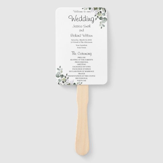 Eukalyptus Wedding Program Hand Fan Fächer (Vorderseite)