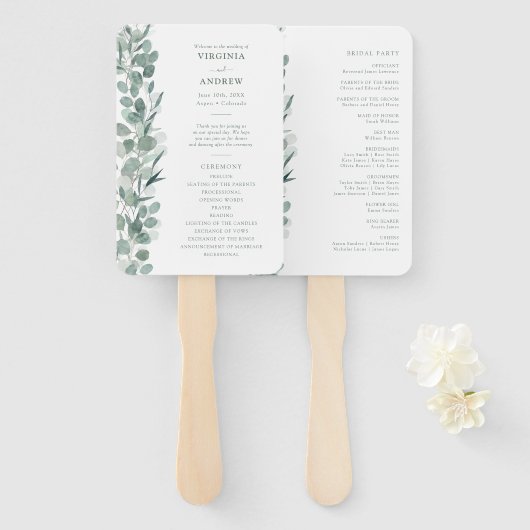 Eukalyptus Wedding Program Hand Fan Fächer (Vorne und Hinten)