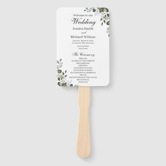 Eukalyptus Wedding Program Hand Fan Fächer (Vorderseite)