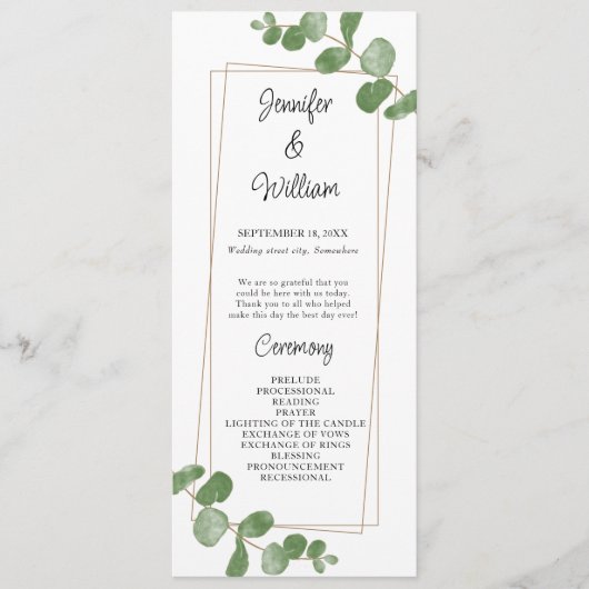 Eukalyptus Wedding Program Watercolor Greenery Programm (Vorderseite)