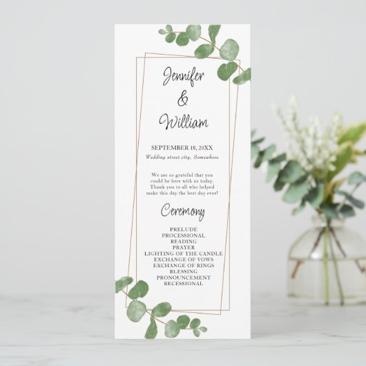 Eukalyptus Wedding Program Watercolor Greenery Programm (Stehend Vorderseite)