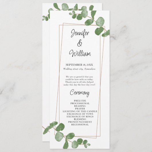 Eukalyptus Wedding Program Watercolor Greenery Programm (Vorne/Hinten)