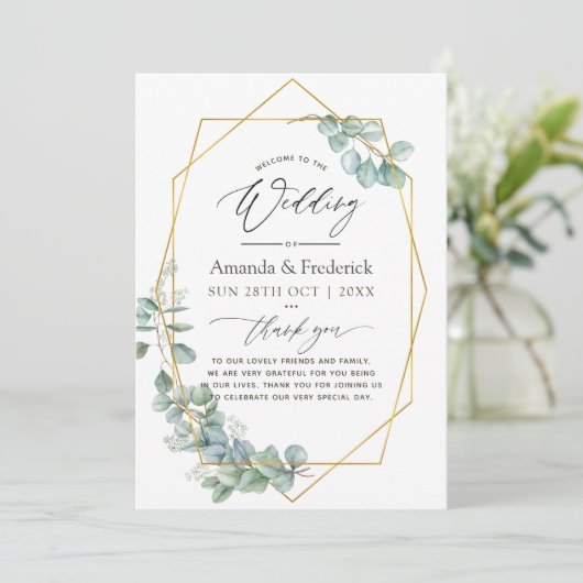 Eukalyptus Wedding Programm (Stehend Vorderseite)