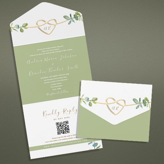 Eukalyptus Wedding QR Code All In One Einladung