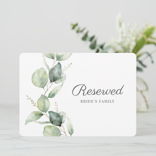 Eukalyptus Wedding Reception Bride Reservierte Kar (Stehend Vorderseite)