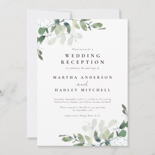 Eukalyptus Wedding Reception Einladung (Vorderseite)