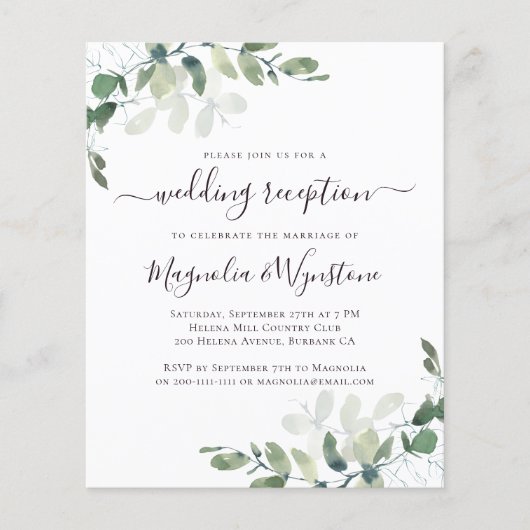 Eukalyptus Wedding Reception Einladung (Vorderseite)