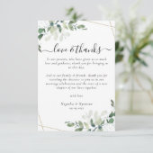 Eukalyptus Wedding Reception Table Danke Karte (Stehend Vorderseite)