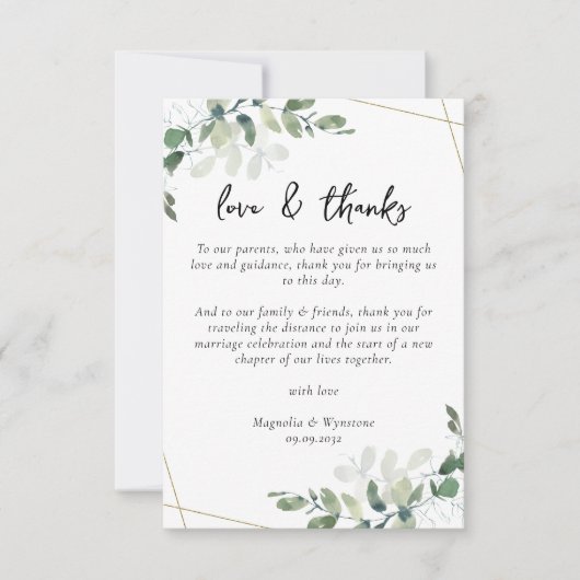 Eukalyptus Wedding Reception Table Dankeskarte (Vorderseite)