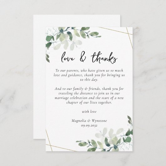 Eukalyptus Wedding Reception Table Dankeskarte (Vorne/Hinten)