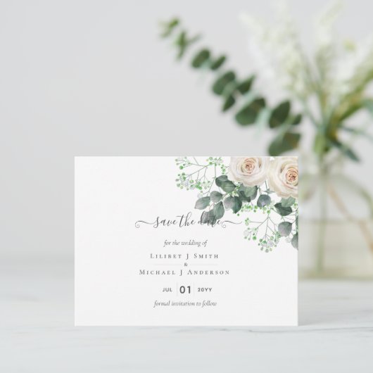 Eukalyptus Wedding Rett Dates Postkarte (Stehend Vorderseite)