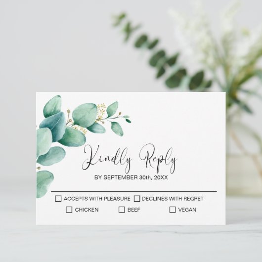 Eukalyptus Wedding RSVP (Stehend Vorderseite)