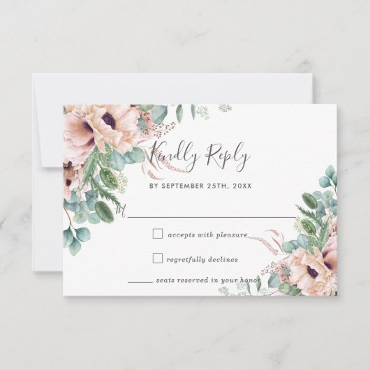 Eukalyptus Wedding RSVP Card Rusticum Blush Blume Karte (Vorderseite)