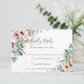 Eukalyptus Wedding RSVP Card Rusticum Blush Blume Karte (Stehend Vorderseite)