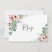 Eukalyptus Wedding RSVP Card Rusticum Blush Blume Karte (Rückseite)