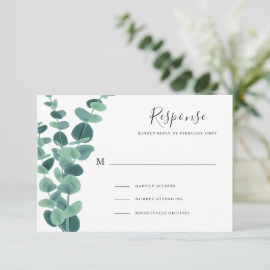 Eukalyptus Wedding RSVP Cards (Stehend Vorderseite)
