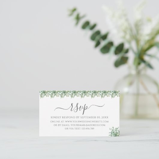 Eukalyptus Wedding RSVP Karte (Stehend Vorderseite)