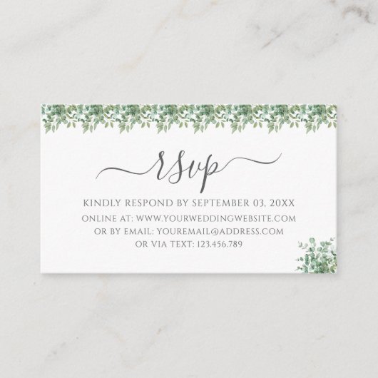 Eukalyptus Wedding RSVP Karte (Vorderseite)