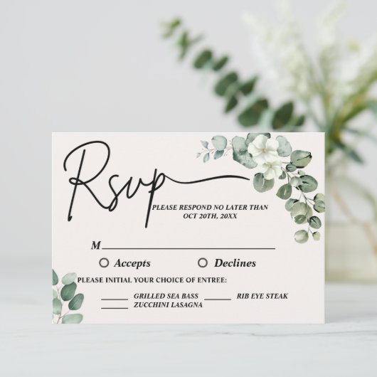 Eukalyptus Wedding RSVP Karte (Stehend Vorderseite)