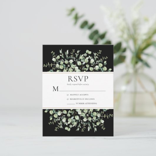Eukalyptus Wedding RSVP Karte (Stehend Vorderseite)