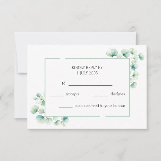 Eukalyptus Wedding RSVP Karte (Vorderseite)