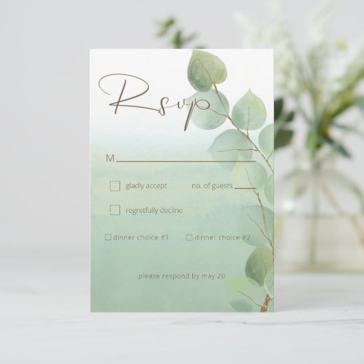 Eukalyptus Wedding RSVP Karte (Stehend Vorderseite)