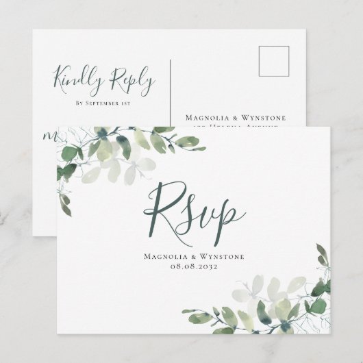 Eukalyptus Wedding RSVP Postkarte (Vorne/Hinten)