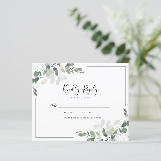 Eukalyptus Wedding RSVP Response Card (Stehend Vorderseite)