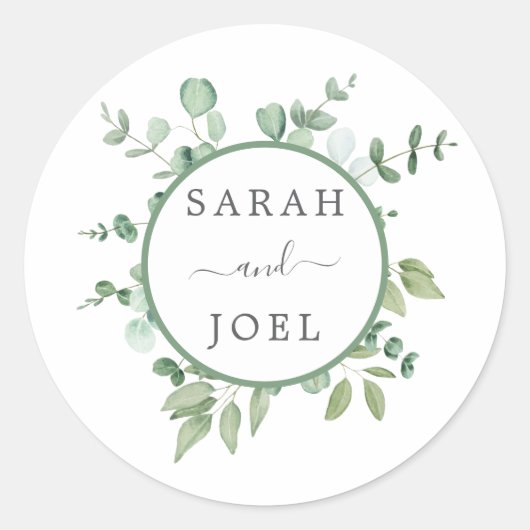 Eukalyptus Wedding Runder Aufkleber (Vorderseite)